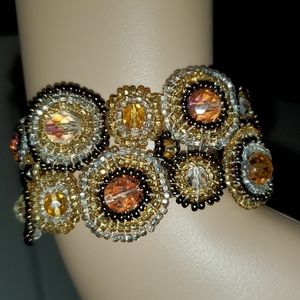 Beaded magnetic bracelet circles with crystal beads iridescent party hol…